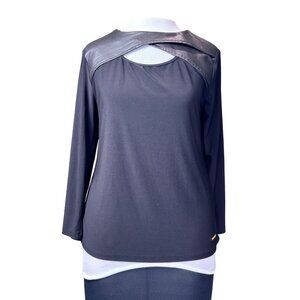 Nine West Black Long Sleeve Top With Faux Leather Detail